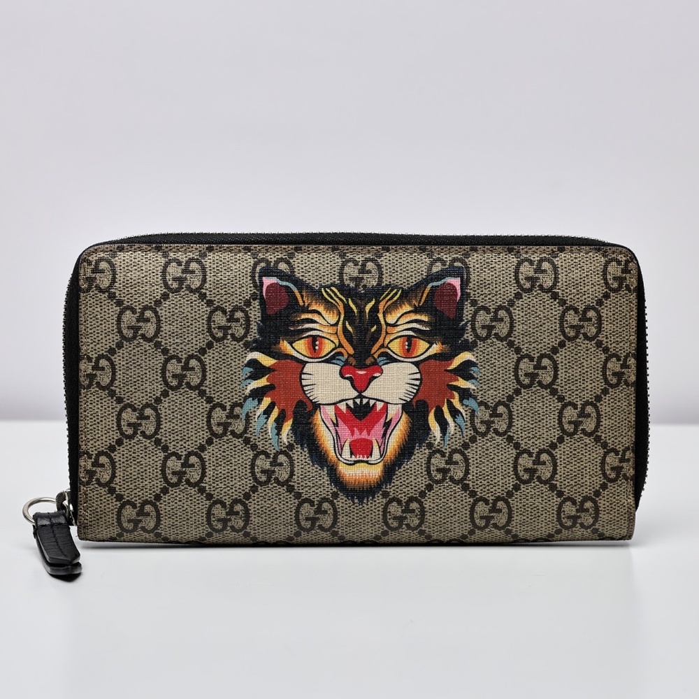 Gucci Angry Cat Print GG Supreme Zip Around Wallet - Picture 2 of 11